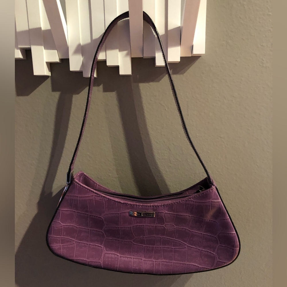Guess brand purple faux-croc hand bag